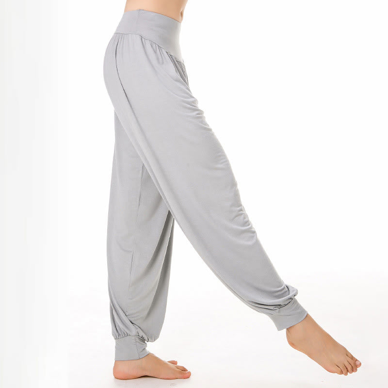 Pantalones harem holgados de modal con Buddha Stones y color liso para yoga y baile. - Gris claro - US12, UK/AU16, EU44 (3XL) - image 8