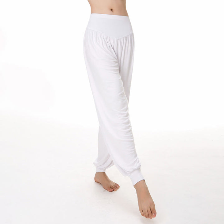 Pantalones harem holgados de modal con Buddha Stones y color liso para yoga y baile. - image 17
