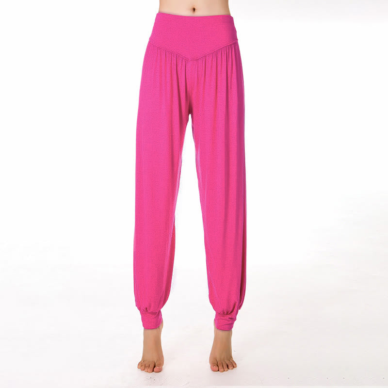 Pantalones harem holgados de modal con Buddha Stones y color liso para yoga y baile. - Rosa intenso - US12, UK/AU16, EU44 (3XL) - image 22