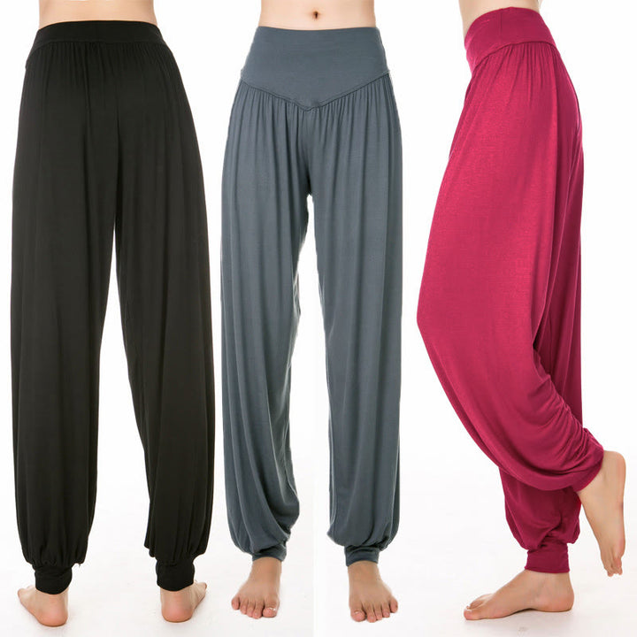 Pantalones harem holgados de modal con Buddha Stones y color liso para yoga y baile. - image 28