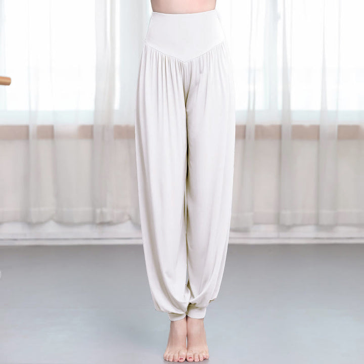 Pantalones harem holgados de modal con Buddha Stones y color liso para yoga y baile. - Blanco - US12, UK/AU16, EU44 (3XL) - image 16