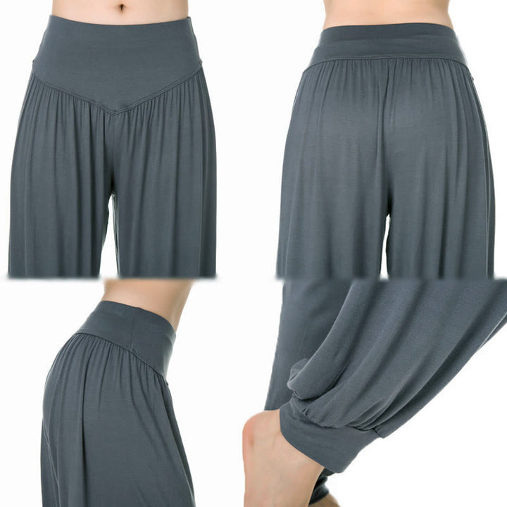 Pantalones harem holgados de modal con Buddha Stones y color liso para yoga y baile. - image 15