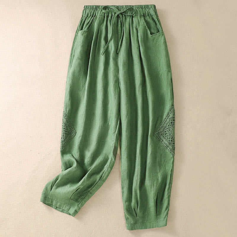 Pantalones harem de verano para mujer con cordón ajustable y bolsillos , de Buddha Stones. - Verde pálido - US8-10，UK/AU12-14，EU40-42 (2XL) - image 6