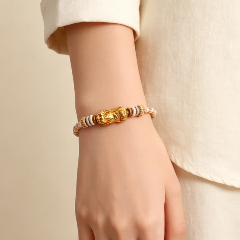 Buddha Stones Pulsera tejida a mano de ágata blanca y cobre con el símbolo Pi Xiu para atraer la buena fortuna. - image 11