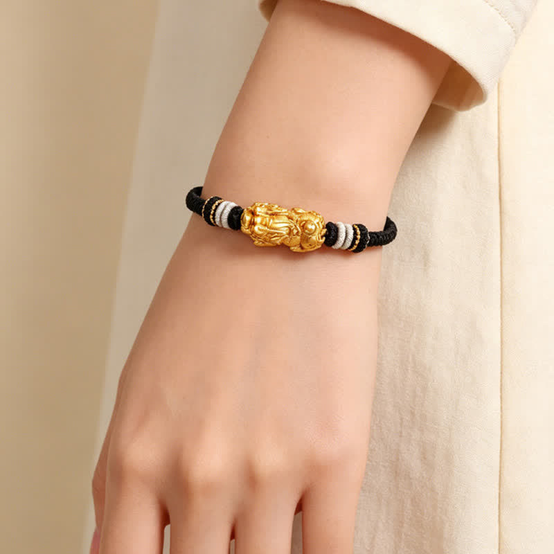 Buddha Stones Pulsera tejida a mano de ágata blanca y cobre con el símbolo Pi Xiu para atraer la buena fortuna. - image 2