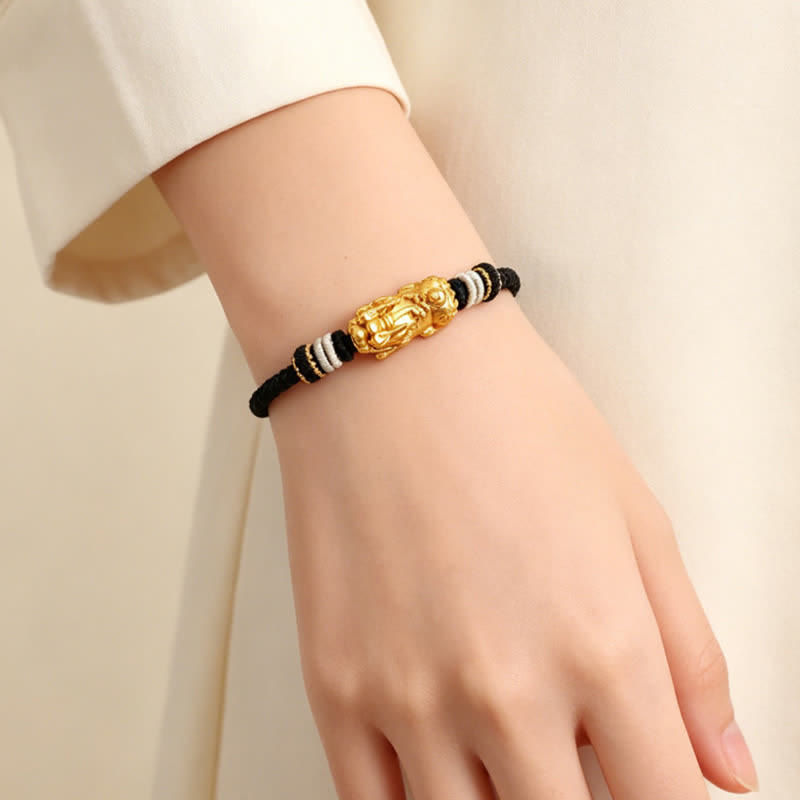 Buddha Stones Pulsera tejida a mano de ágata blanca y cobre con el símbolo Pi Xiu para atraer la buena fortuna. - image 3