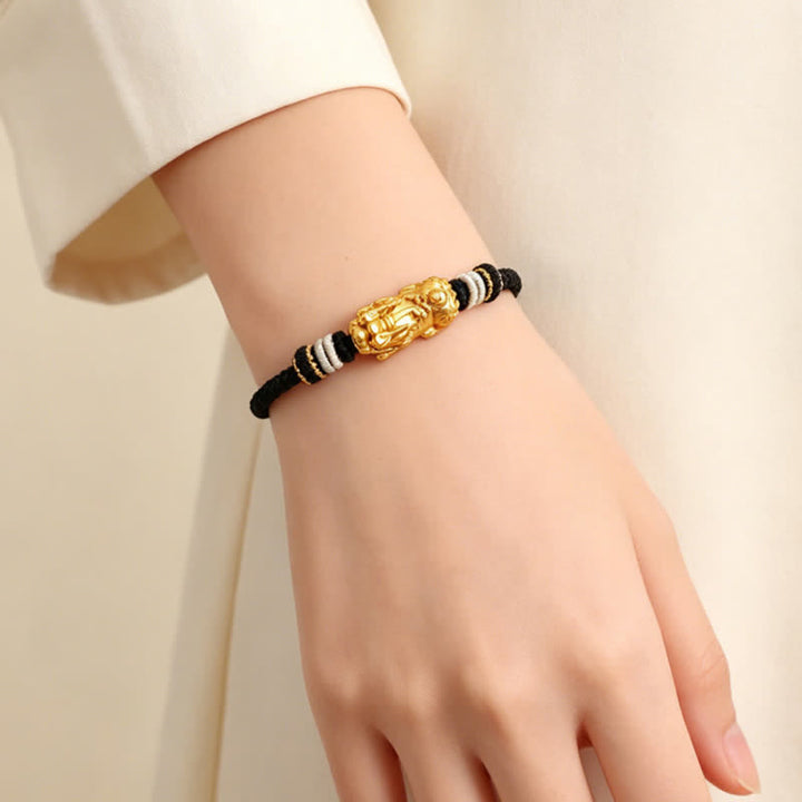 Buddha Stones Pulsera tejida a mano de ágata blanca y cobre con el símbolo Pi Xiu para atraer la buena fortuna. - image 3