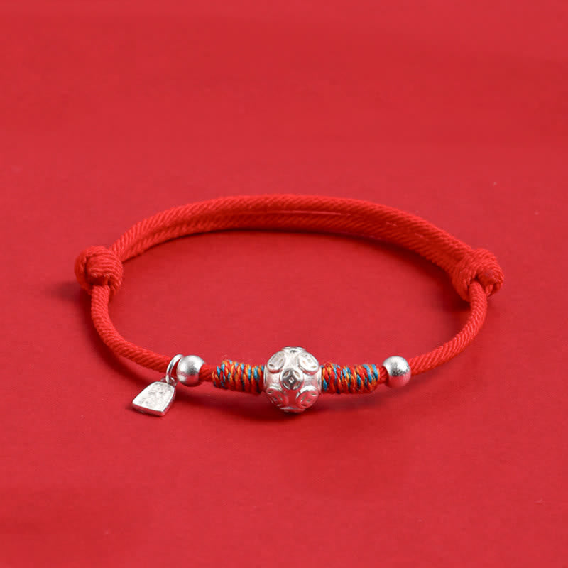 Buddha Stones Pulsera de protección tejida a mano con hilo rojo de plata de ley 999 - Moneda china plateada con cordón rojo - image 9