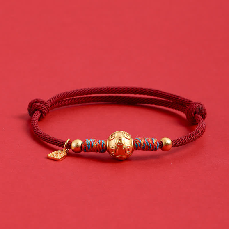Buddha Stones Pulsera de protección tejida a mano con hilo rojo de plata de ley 999 - Moneda china dorada Cordón rojo oscuro - image 12