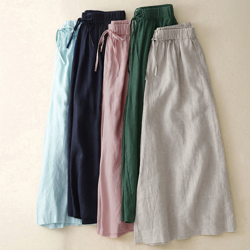 Pantalones capri anchos de pierna ancha con cintura elástica y bolsillos para mujer, con estampado de Buddha Stones. - image 1