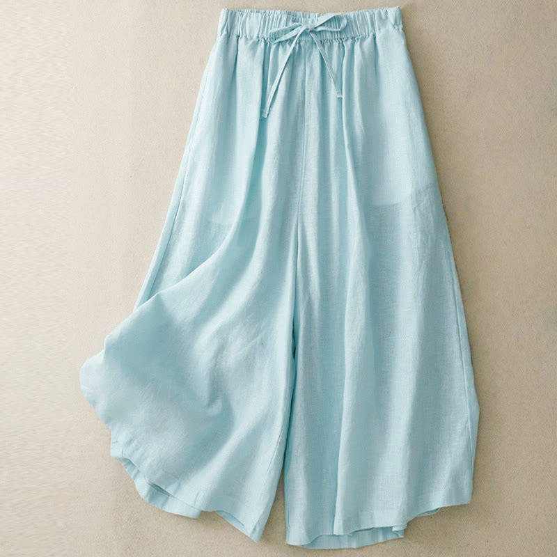 Pantalones capri anchos de pierna ancha con cintura elástica y bolsillos para mujer, con estampado de Buddha Stones. - Turquesa pálido - US14, UK/AU18, EU46 (3XL) - image 0