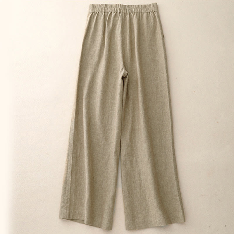 Pantalones casuales lisos de mujer con cintura elástica y pernera ancha, con bolsillos , Buddha Stones. - image 6