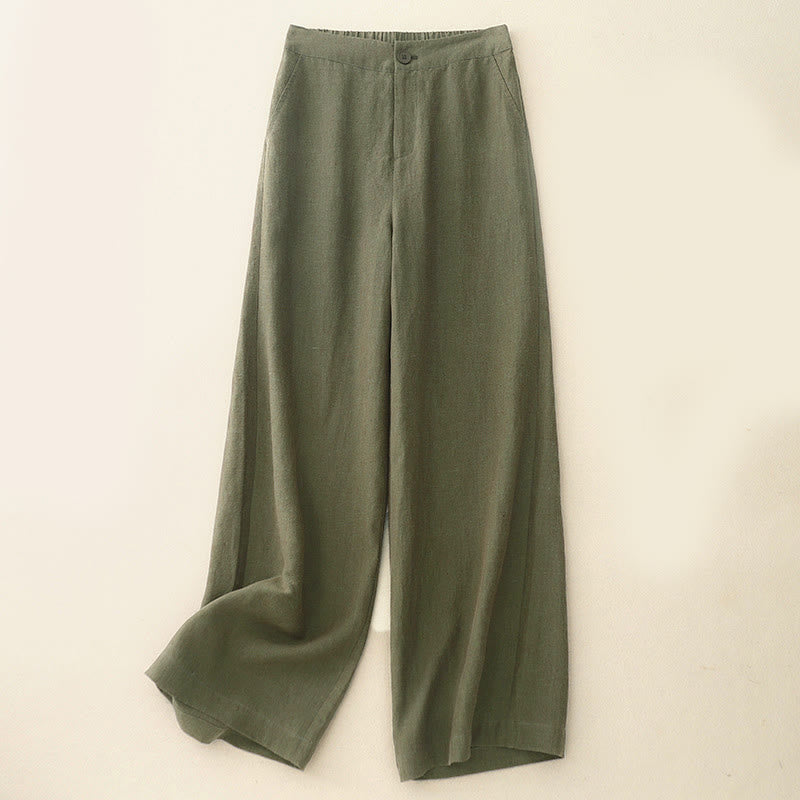 Pantalones casuales lisos de mujer con cintura elástica y pernera ancha, con bolsillos , Buddha Stones. - Aceituna - US8-10，UK/AU12-14，EU40-42 (2XL) - image 1