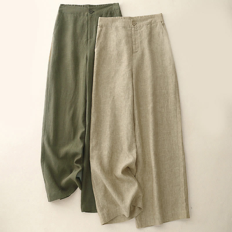 Pantalones casuales lisos de mujer con cintura elástica y pernera ancha, con bolsillos , Buddha Stones. - image 0