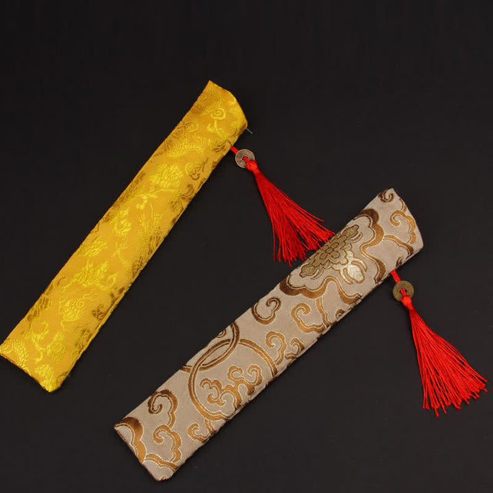 Buddha Stones Ventilador plegable de bambú con estampado de motas doradas - image 11