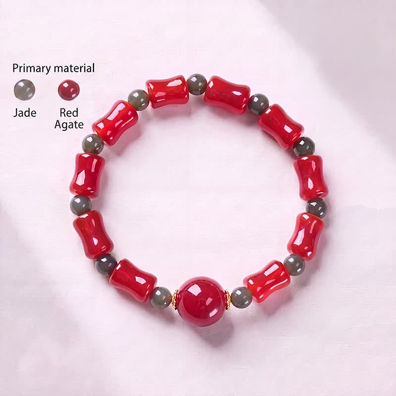 Buddha Stones Nueva pulsera china de ágata roja con diseño de bambú para el crecimiento - image 2