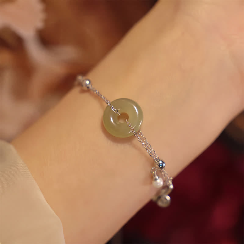 Buddha Stones Hebilla de la paz de jade Hetian, pulsera de plata de ley 925, pulsera de la suerte - image 2