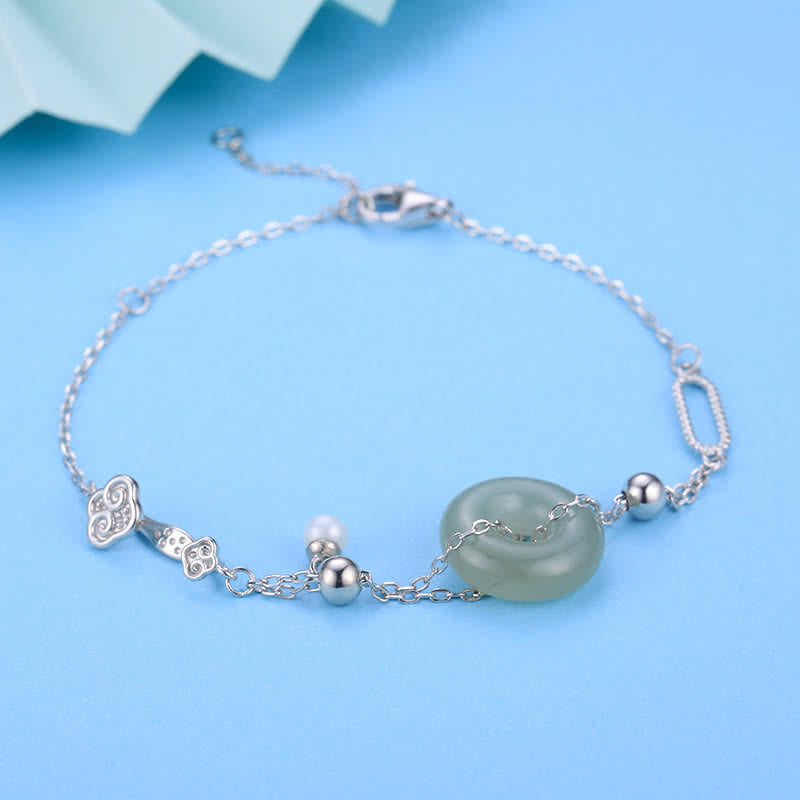 Buddha Stones Hebilla de la paz de jade Hetian, pulsera de plata de ley 925, pulsera de la suerte - image 4