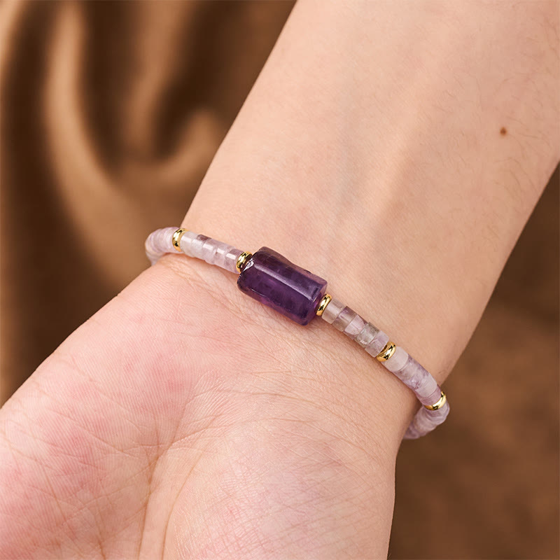 Buddha Stones Pulsera con detalles de cilindro facetado de amatista, amazonita, cuarzo fresa y sodalita. - image 2