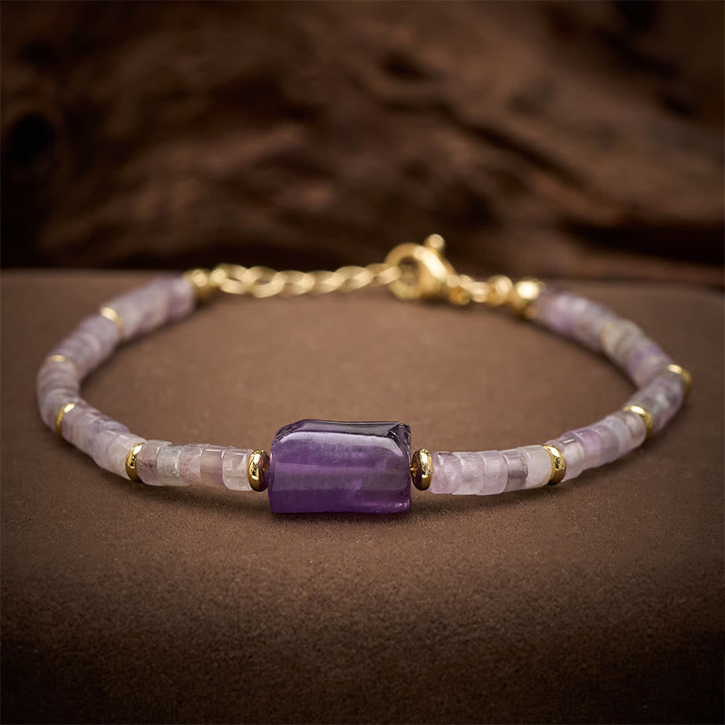 Buddha Stones Pulsera con detalles de cilindro facetado de amatista, amazonita, cuarzo fresa y sodalita. - Amatista (Circunferencia de la muñeca: 5,9–7,1 pulgadas / 15–18 cm) - image 0