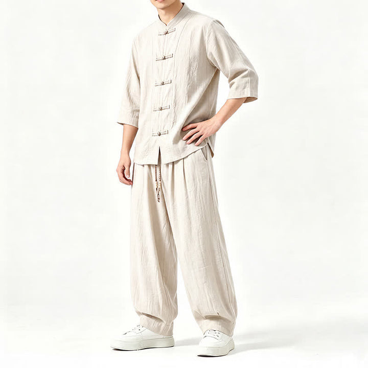 Buddha Stones Camisa de manga tres cuartos estilo Tang para hombre, ideal para meditación, con botones y estampado de rana. - image 20