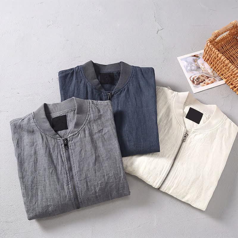 Buddha Stones Chaqueta de lino para hombre, estilo casual minimalista, con cremallera y bolsillos, ideal para primavera. - image 11