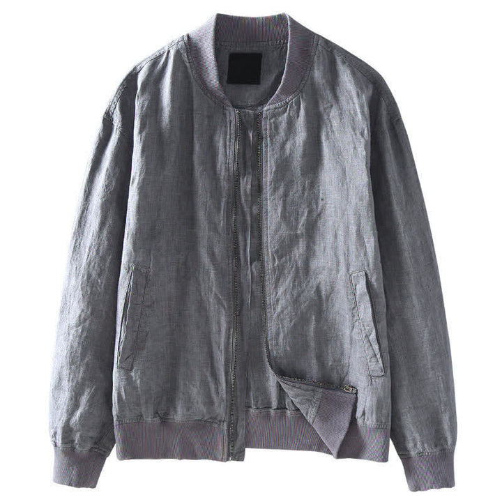 Buddha Stones Chaqueta de lino para hombre, estilo casual minimalista, con cremallera y bolsillos, ideal para primavera. - image 3