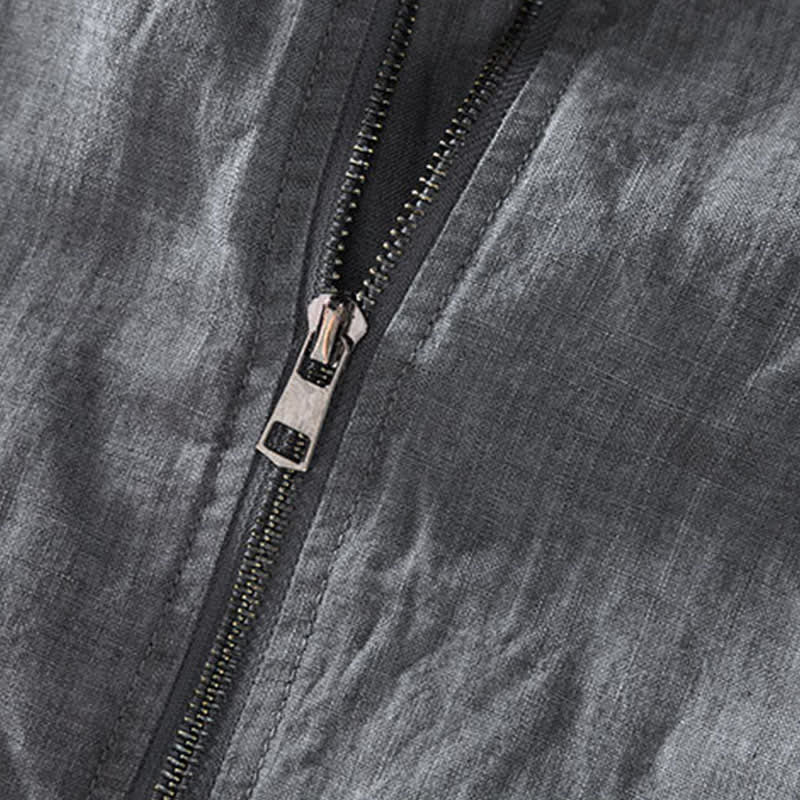 Buddha Stones Chaqueta de lino para hombre, estilo casual minimalista, con cremallera y bolsillos, ideal para primavera. - image 7