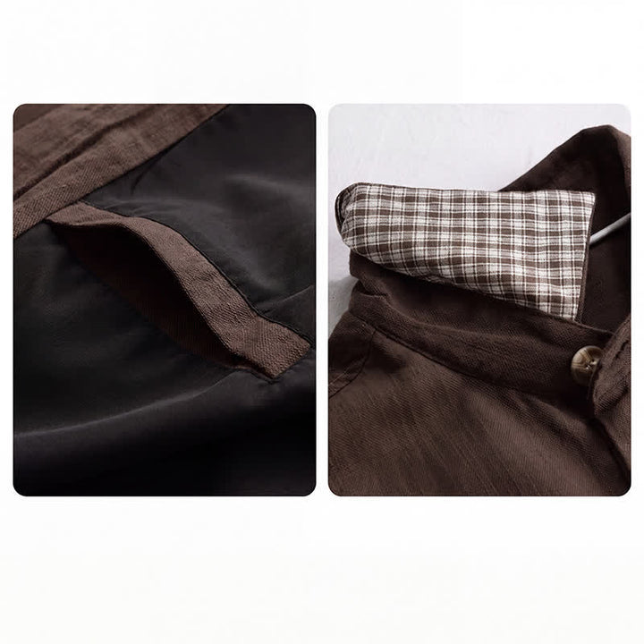 Buddha Stones Chaqueta de lino lisa para hombre, estilo vintage, con botones y bolsillos, ideal para otoño. - image 5