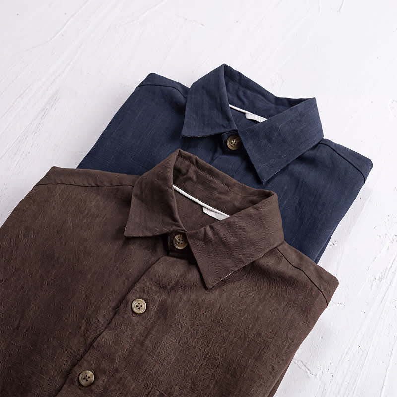Buddha Stones Chaqueta de lino lisa para hombre, estilo vintage, con botones y bolsillos, ideal para otoño. - image 18
