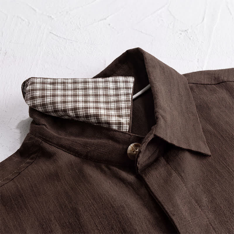 Buddha Stones Chaqueta de lino lisa para hombre, estilo vintage, con botones y bolsillos, ideal para otoño. - image 2