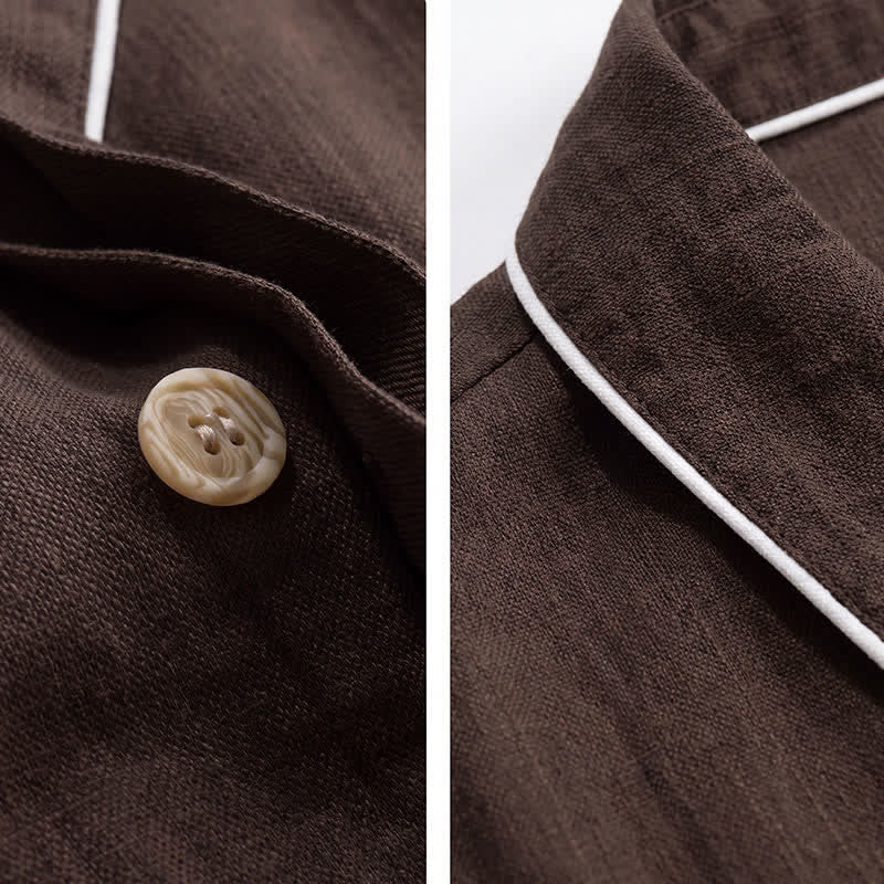 Buddha Stones Chaqueta de lino lisa para hombre, estilo vintage, con botones y bolsillos, ideal para otoño. - image 3
