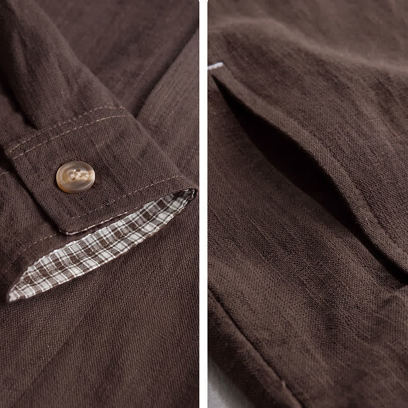 Buddha Stones Chaqueta de lino lisa para hombre, estilo vintage, con botones y bolsillos, ideal para otoño. - image 4