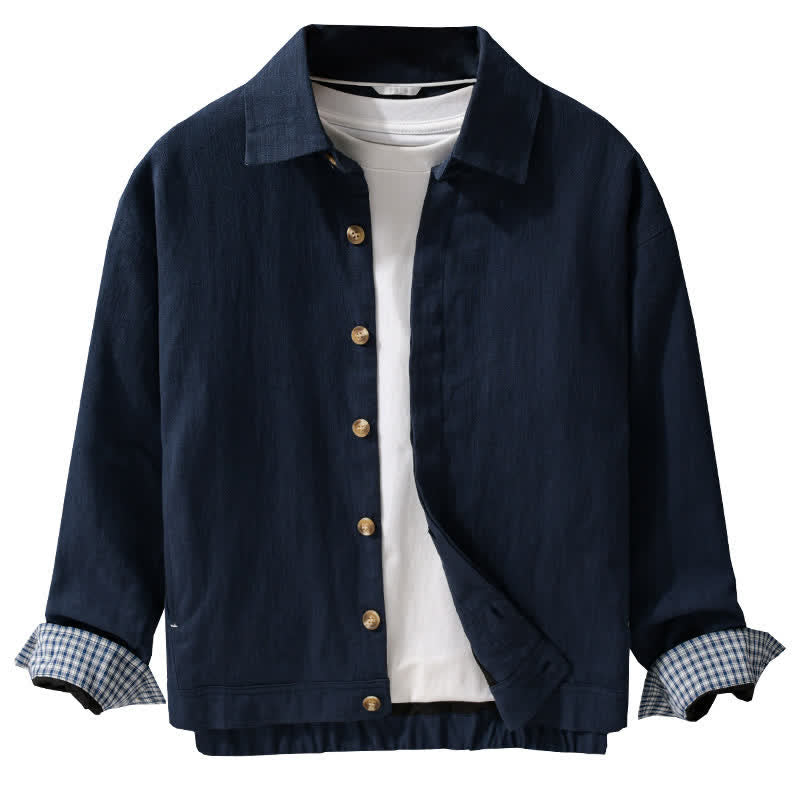 Buddha Stones Chaqueta de lino lisa para hombre, estilo vintage, con botones y bolsillos, ideal para otoño. - image 9