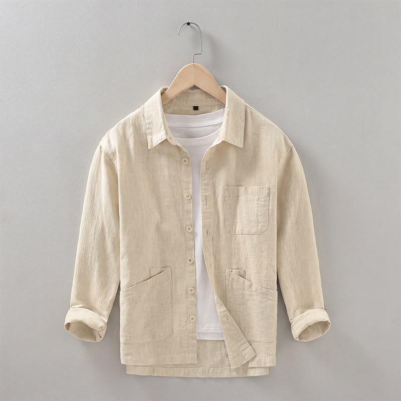 Buddha Stones Chaqueta informal minimalista de ramio liso para hombre, con botones y bolsillos, ideal para otoño. - Trigo - US/UK/AU42, EU52 (3XL) - image 13