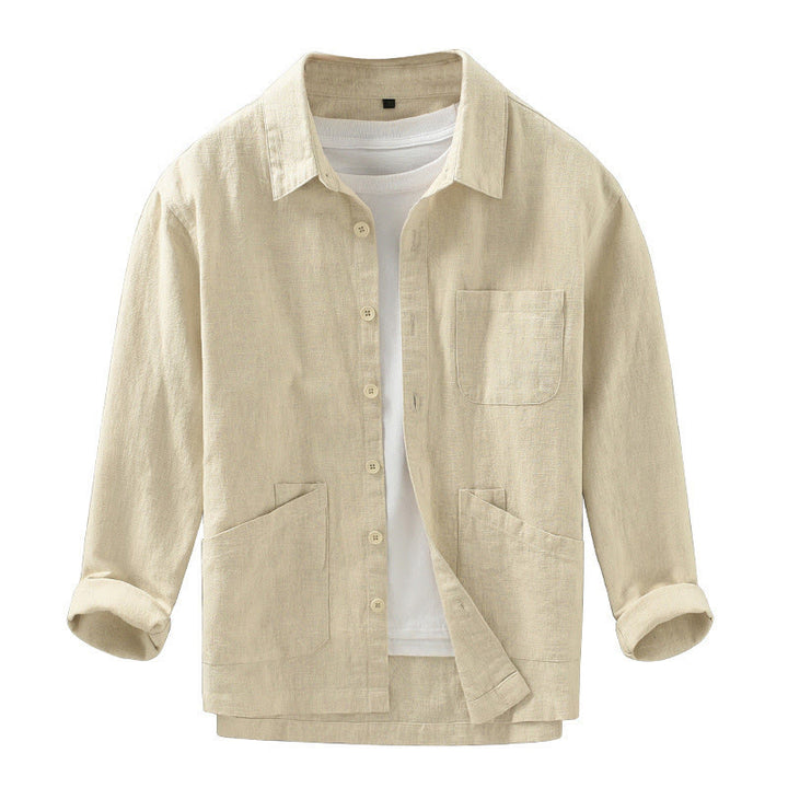 Buddha Stones Chaqueta informal minimalista de ramio liso para hombre, con botones y bolsillos, ideal para otoño. - image 14