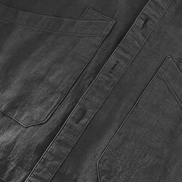Buddha Stones Chaqueta informal minimalista de ramio liso para hombre, con botones y bolsillos, ideal para otoño. - image 7
