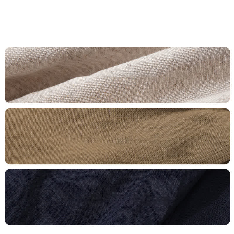 Buddha Stones Pantalones largos de lino lisos con cordón ajustable para hombre, estilo casual de primavera/verano, de pierna recta y con bolsillos. - image 13