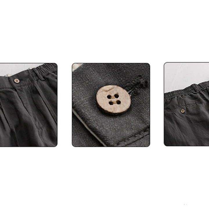 Buddha Stones Pantalones largos de lino liso para hombre, estilo casual de primavera-verano, con cordón ajustable y cremallera, pierna recta y bolsillos. - image 7