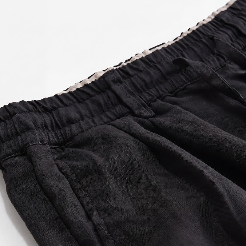 Buddha Stones Pantalones largos de lino liso para hombre, estilo casual de primavera-verano, con cordón ajustable y cremallera, pierna recta y bolsillos. - image 10
