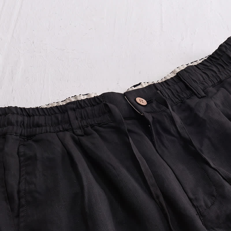Buddha Stones Pantalones largos de lino liso para hombre, estilo casual de primavera-verano, con cordón ajustable y cremallera, pierna recta y bolsillos. - image 9