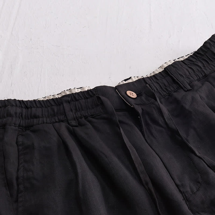 Buddha Stones Pantalones largos de lino liso para hombre, estilo casual de primavera-verano, con cordón ajustable y cremallera, pierna recta y bolsillos. - image 9