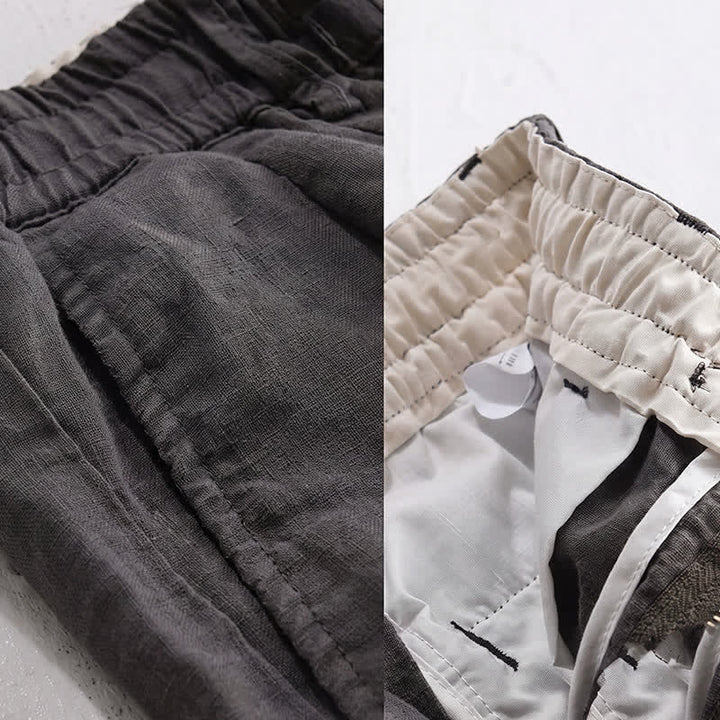 Buddha Stones Pantalones largos de lino liso para hombre, estilo casual de primavera-verano, con cordón ajustable y cremallera, pierna recta y bolsillos. - image 6