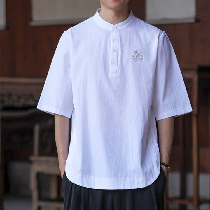 Buddha Stones Camisas de manga corta para hombre, estilo Tang casual de verano, con cuello mandarín y color liso. - image 24