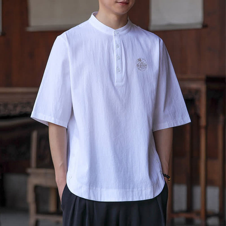 Buddha Stones Camisas de manga corta para hombre, estilo Tang casual de verano, con cuello mandarín y color liso. - image 21
