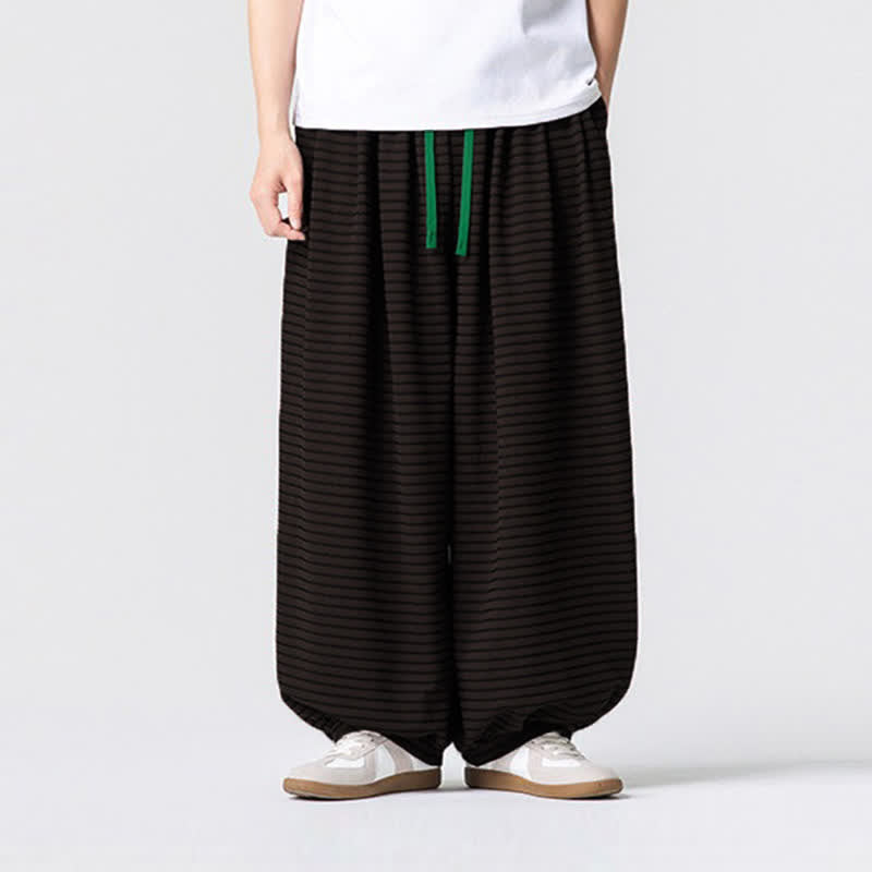 Buddha Stones Pantalones tobilleros de corte recto para hombre, estilo casual de otoño, minimalistas, con cordón ajustable y diseño a rayas. - Marrón silla de montar - US/UK/AU42, EU52 (3XL) - image 0