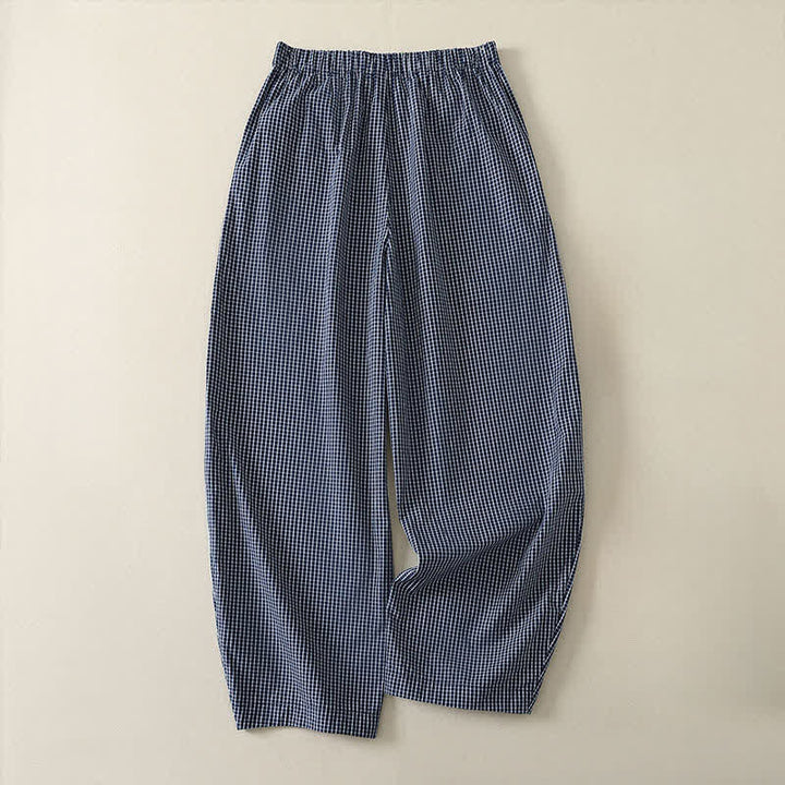 Buddha Stones Pantalones tobilleros casuales de cuadros vintage para mujer, estilo primavera-verano, pierna recta, con bolsillo. - image 1