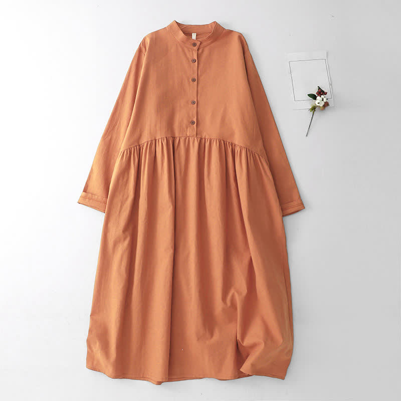 Buddha Stones Vestido de mujer informal de estilo Tang con cuello mandarín, manga larga y bolsillos, ideal para primavera y otoño. - Sandy Brown - US12, UK/AU16, EU44 (2XL) - image 11