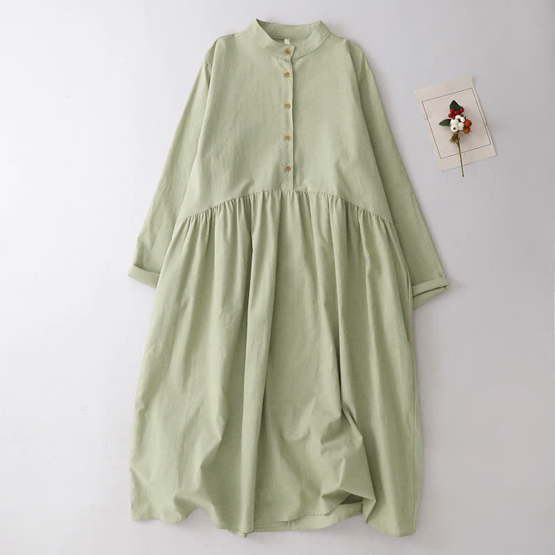Buddha Stones Vestido de mujer informal de estilo Tang con cuello mandarín, manga larga y bolsillos, ideal para primavera y otoño. - Verde mar oscuro - US12, UK/AU16, EU44 (2XL) - image 1