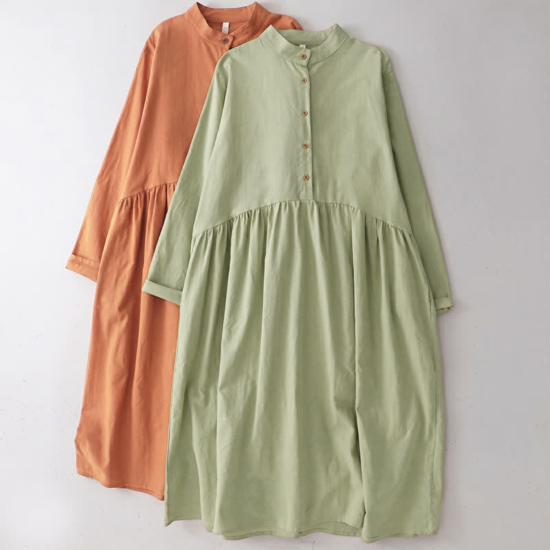 Buddha Stones Vestido de mujer informal de estilo Tang con cuello mandarín, manga larga y bolsillos, ideal para primavera y otoño. - image 0